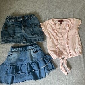 Toddler Girl 2T  24 Months Lot Bundle Blue Jeans Skirts Pink Shirt